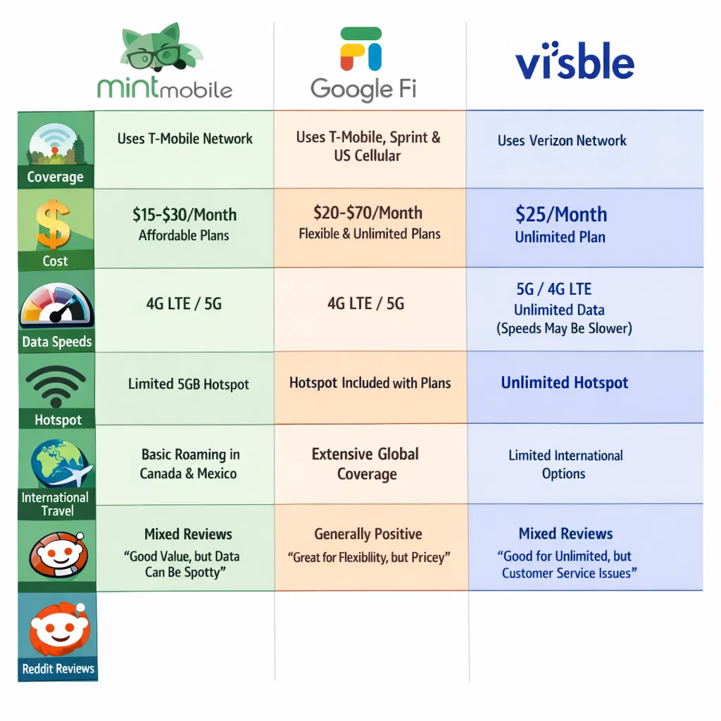 Mint Mobile vs Google Fi vs Visible